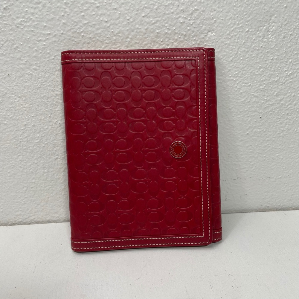 Coach Red Signature Leather Small Photo Album Passport Holder 4x6 Inch Snap